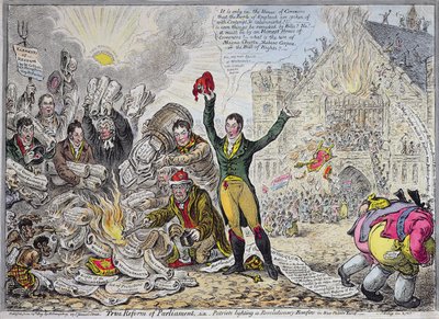 True Reform of Parliament, i.e. Patriots lighting a Revolutionary Bonfire in New Palace Yard, published by Hannah Humphrey in 1809 by James Gillray